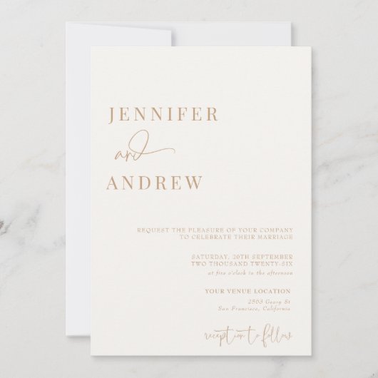 Calligraphie Einfach Elegant Moderne Hochzeit Einladung (Vorderseite)