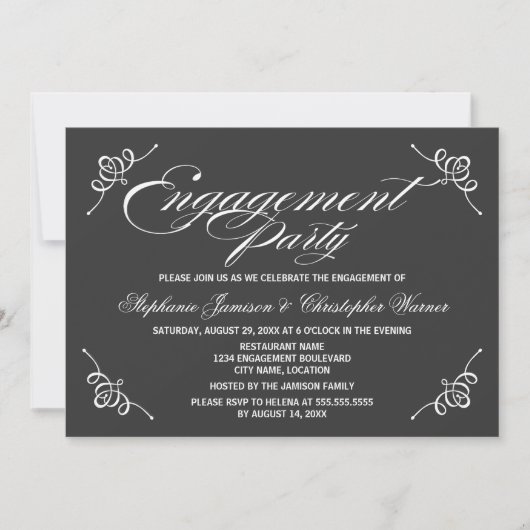 Calligraphie Elegance Graue Engagement Party Einladung (Vorderseite)
