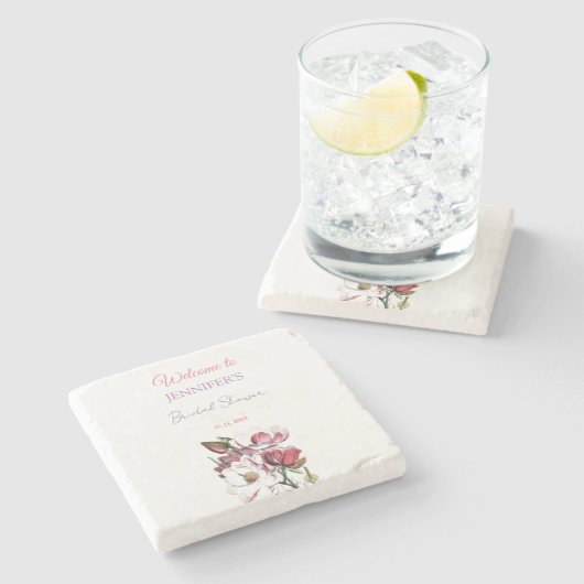 Calligraphie Elegant Begrüßung Brautparty Steinuntersetzer (Seitenansicht)