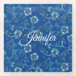 Calligraphie Elegant Blauer Individuelle Name Glasuntersetzer