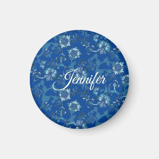 Calligraphie Elegant Blauer Individuelle Name Magnet (Vorne)