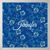 Calligraphie Elegant Blauer Individuelle Name Poster (Vorne)