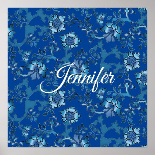 Calligraphie Elegant Blauer Individuelle Name Poster (Vorne)