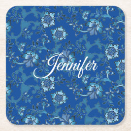Calligraphie Elegant Blauer Individuelle Name Rechteckiger Pappuntersetzer