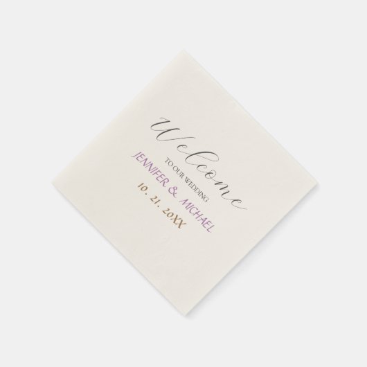 Calligraphie Elegant Ecru Farbe Begrüßung Serviette (Ecke)