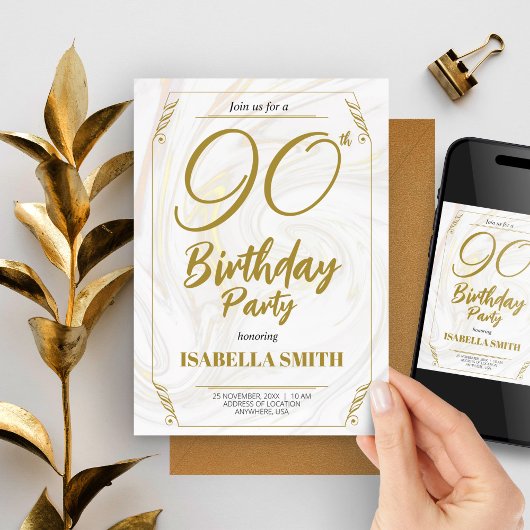 Calligraphie Elegant Moderne Gold 90. Geburtstag Einladung
