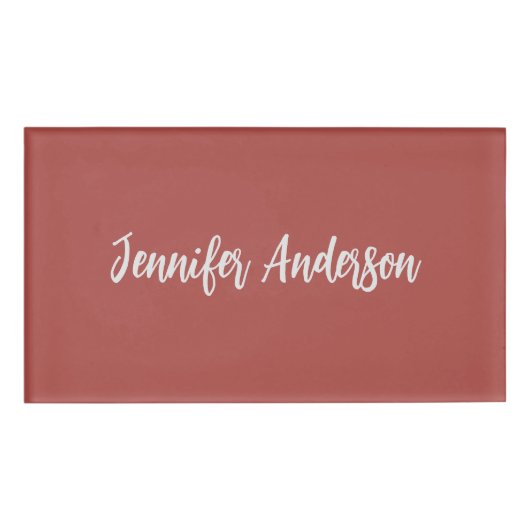 Calligraphie Elegant Personalisiert Brick Red Namenschild (Vorderseite)