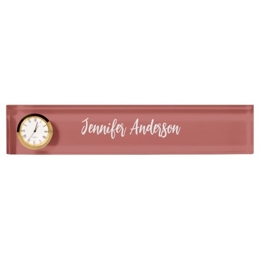 Calligraphie Elegant Personalisiert Brick Red Namensplakette (Vorderseite)