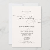 Calligraphie Elegant QR Code Elfenbeinhochzeit Einladung (Vorderseite)