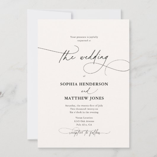 Calligraphie Elegant QR Code Elfenbeinhochzeit Einladung (Vorderseite)