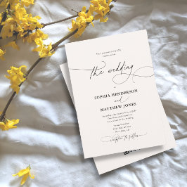 Calligraphie Elegant QR Code Elfenbeinhochzeit Einladung