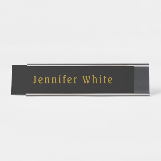 Calligraphie Elegant Retro Gold & Black Name Schreibtischnamensplakette (Vorderseite )