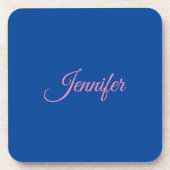 Calligraphie Elegant Rosa Blauer Individuelle Name Getränkeuntersetzer (Vorderseite)