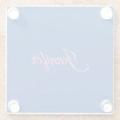 Calligraphie Elegant Rosa Blauer Individuelle Name Glasuntersetzer (Rückseite)