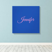 Calligraphie Elegant Rosa Blauer Individuelle Name Leinwanddruck (Insitu (Holzboden))