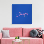 Calligraphie Elegant Rosa Blauer Individuelle Name Leinwanddruck (Insitu (Wohnzimmer))