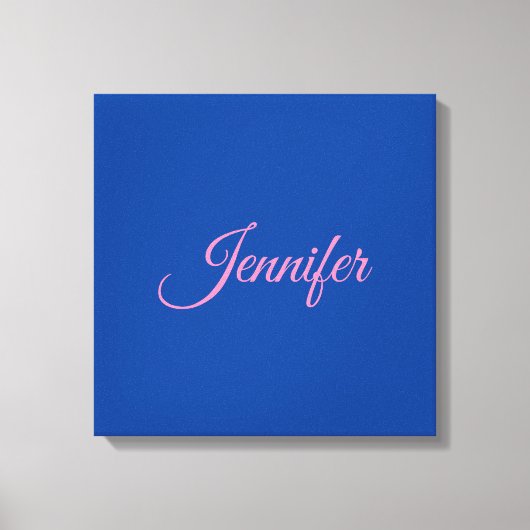 Calligraphie Elegant Rosa Blauer Individuelle Name Leinwanddruck (Vorderseite)