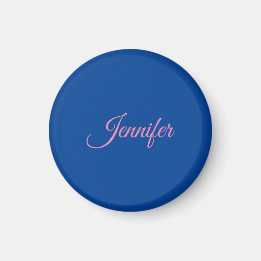 Calligraphie Elegant Rosa Blauer Individuelle Name Magnet (Vorne)
