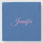Calligraphie Elegant Rosa Blauer Individuelle Name Steinuntersetzer (Vorderseite)