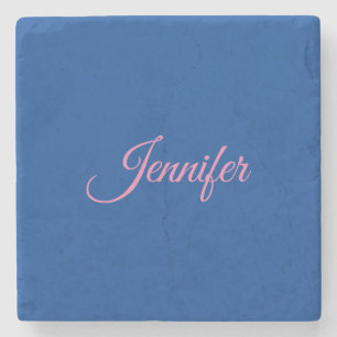 Calligraphie Elegant Rosa Blauer Individuelle Name Steinuntersetzer