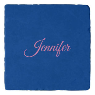 Calligraphie Elegant Rosa Blauer Individuelle Name Töpfeuntersetzer