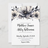 Calligraphie Elegant Schwarz-weiße Blumenhochzeit Einladung (Vorderseite)