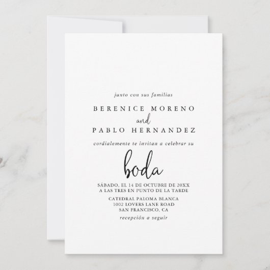 Calligraphie Elegant Script Spanish Wedding Einladung (Vorderseite)