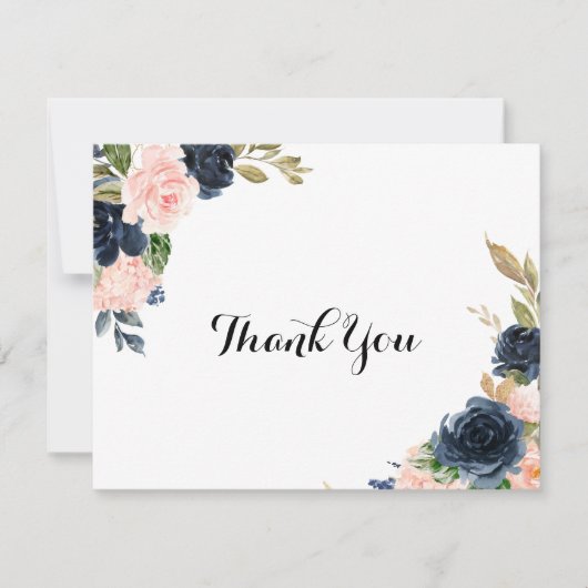 Calligraphie Elegant Winter Floral Flat Wedding Dankeskarte (Vorderseite)