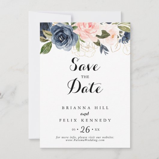 Calligraphie Elegant Winter Floral Wedding Save The Date (Vorderseite)