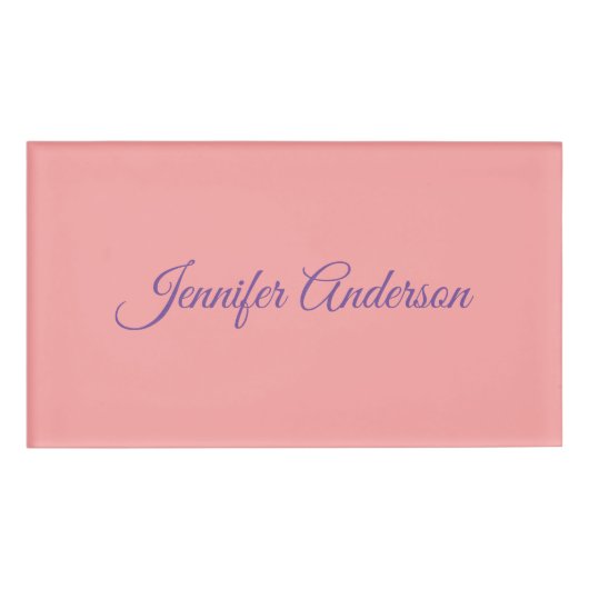 Calligraphie Elegante Pastel Personalisierter Name Namenschild (Vorderseite)