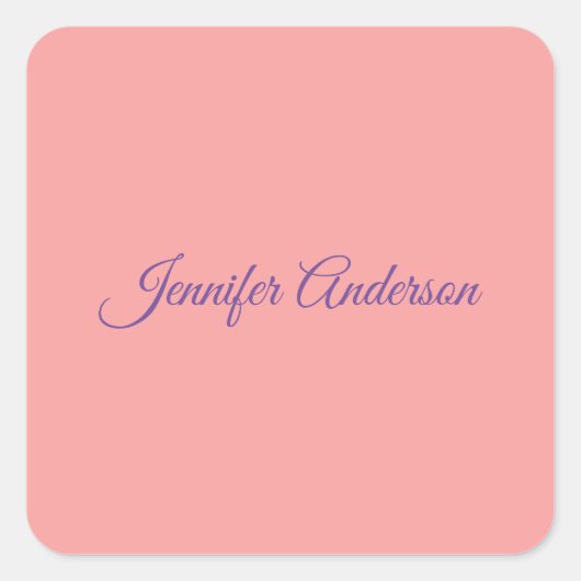 Calligraphie Elegante Pastel Personalisierter Name Quadratischer Aufkleber (Vorderseite)