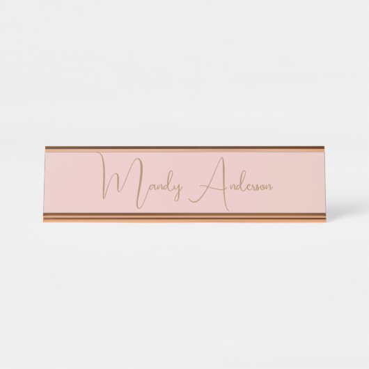 Calligraphie Elegante Rose Gold Schlichter Name Schreibtischnamensplakette (Vorderseite )