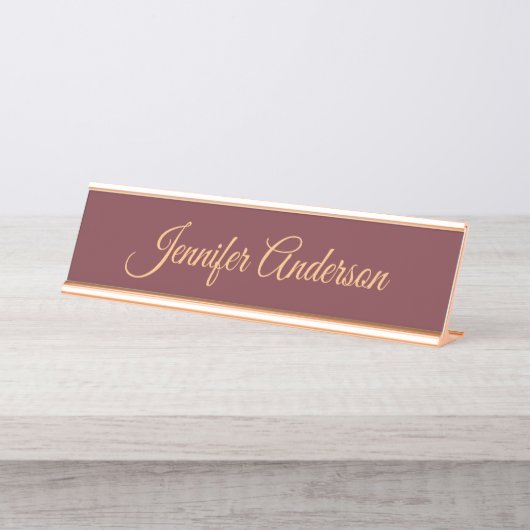 Calligraphie Elegante Weinfarbe Personalisierter N Schreibtischnamensplakette (Vorderseite )