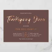 Calligraphie Elegantes Erntedank Abendessen Folieneinladung (Vorderseite)