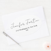 Calligraphie Eleganto Schlichte Schwarz & Weiß Ein Ovaler Aufkleber (Umschlag)