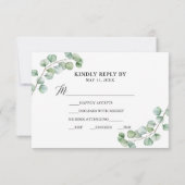 Calligraphie Eukalyptus Greenery Gold Wedding Meal RSVP Karte (Rückseite)