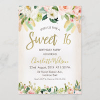 Calligraphie Floral Boho 16. Geburtstagseinladung