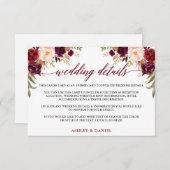 Calligraphie floral Burgundy Wedding Details Begleitkarte (Vorne/Hinten)