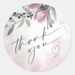 Calligraphie Floral Vielen Dank Herz Mauve ID771 Runder Aufkleber