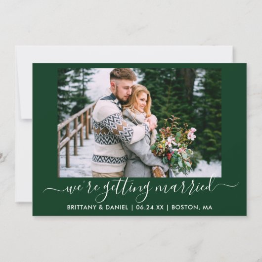 Calligraphie Forest Green Getried Save The Date (Vorderseite)