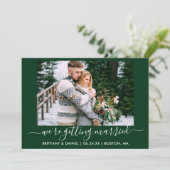 Calligraphie Forest Green Getried Save The Date (Stehend Vorderseite)