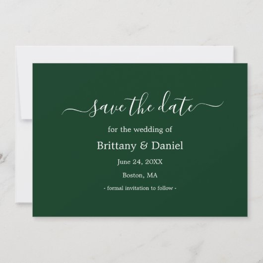 Calligraphie Forest Green Getried Save The Date (Rückseite)