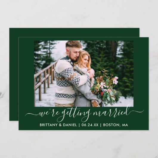 Calligraphie Forest Green Getried Save The Date (Vorne/Hinten)