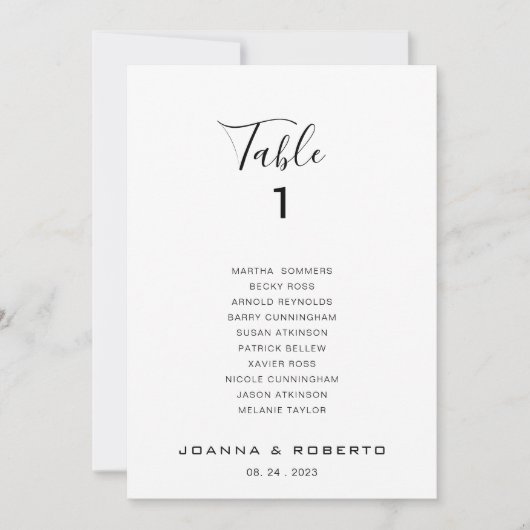 Calligraphie Formale Tischnummer 1 Sitzkarte (Vorderseite)