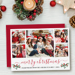 Calligraphie Frohe Weihnachten 5 Foto Red Holly<br><div class="desc">Modernes Kalligrafie Script 5 Foto Familienfoto Collage Die Weihnachtskarte enthält Weihnachtsbäume Heilige Berries - Rote Schrift</div>