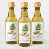 Calligraphie Grüner Tintenfarben Weihnachtsbaum Weinetikett (Flaschen)