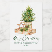 Calligraphie Grüner Tintenfarben Weihnachtsbaum Weinetikett (Einzelnes Label)