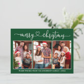 Calligraphie Herz 3 Foto Grün Frohe Weihnachten (Stehend Vorderseite)