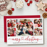 Calligraphie Herz 5 Foto Weihnachten Rot<br><div class="desc">Moderne Kalligrafie Herzblatt 5 Foto Familienfoto Collage Merge Weihnachtskarte - Rote Schrift</div>