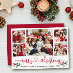 Calligraphie Herz Christmas Holly 5 Foto Red Feiertagskarte<br><div class="desc">Moderne Kalligraphie Herzensschrift Weihnachten 5 Foto Weihnachtskarte beinhaltet Watercolor Red Holly Berries - Rote Schrift</div>